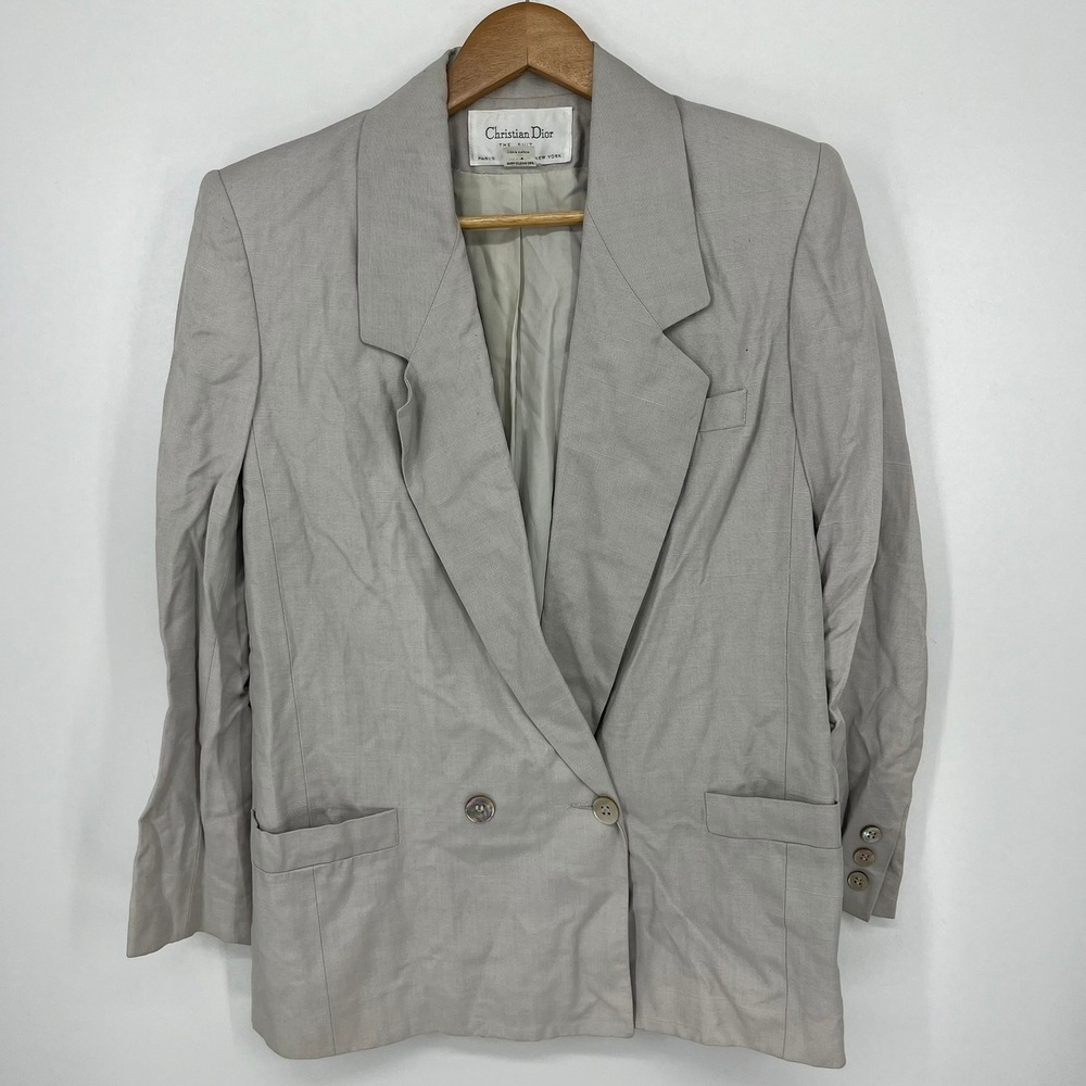Christian Dior The Suit Vintage Gray Rayon Double Breasted Blazer Size 6